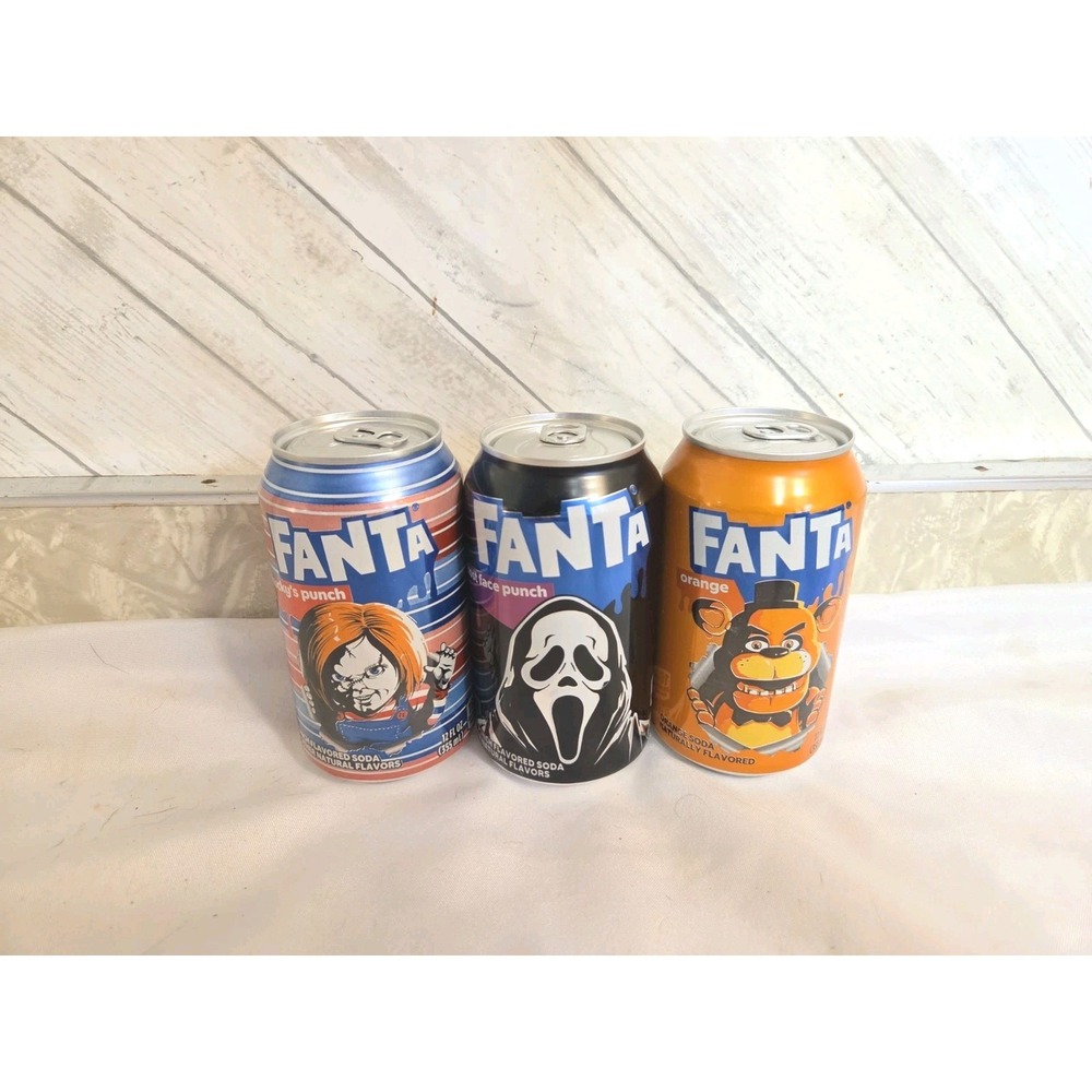Fanta Halloween Ghostface Punch/Five Nights At Freddys/Chucky NEW Lot Of 3 Cans